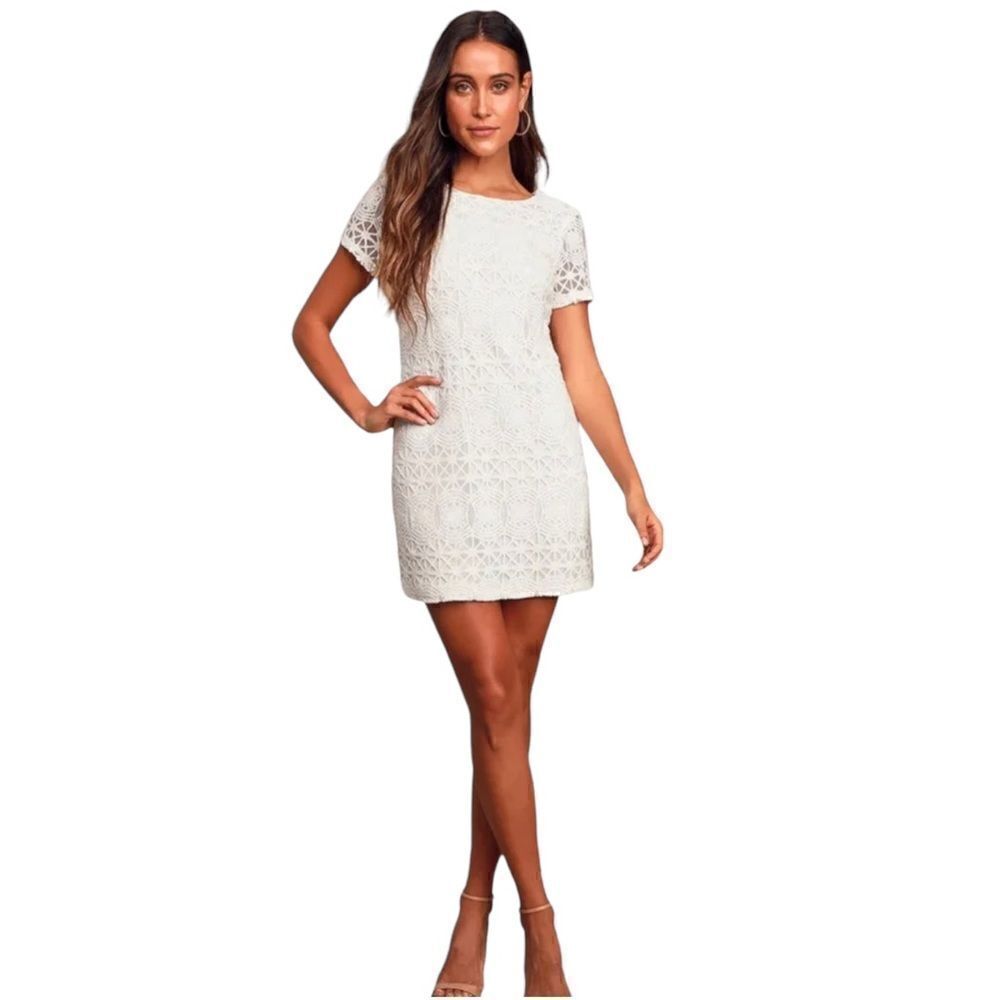 Lulu's Love You For Eternity White Lace Shift Sorority Rush Preference Dress S